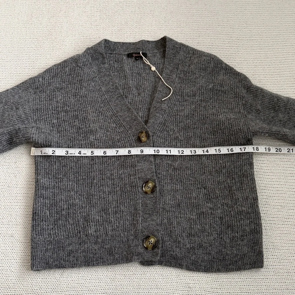 Quince Charcoal Gray Ribbed V-Neck Button Cardigan - Picture 3 of 7
